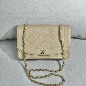 CHANEL Beige Lambskin Vintage Diana Flap Bag GHW (Color Changed)